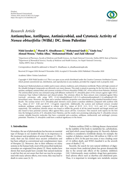 Antiamylase, Antilipase, Antimicrobial, and Cytotoxic Activity of Nonea Obtusifolia (Willd.) DC. from Palestine