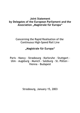 Gemeinsame Erklärung Der Initiative Magistrale Für Europa Und