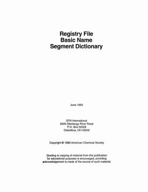 Registry File Basic Name Segment Dictionary