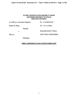 In Re: BP P.L.C. Securities Litigation 10-MD-02185-First Amended Class