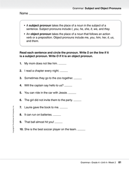 Read Each Sentence and Circle the Pronoun. Write S on the Line If It Is a Subject Pronoun