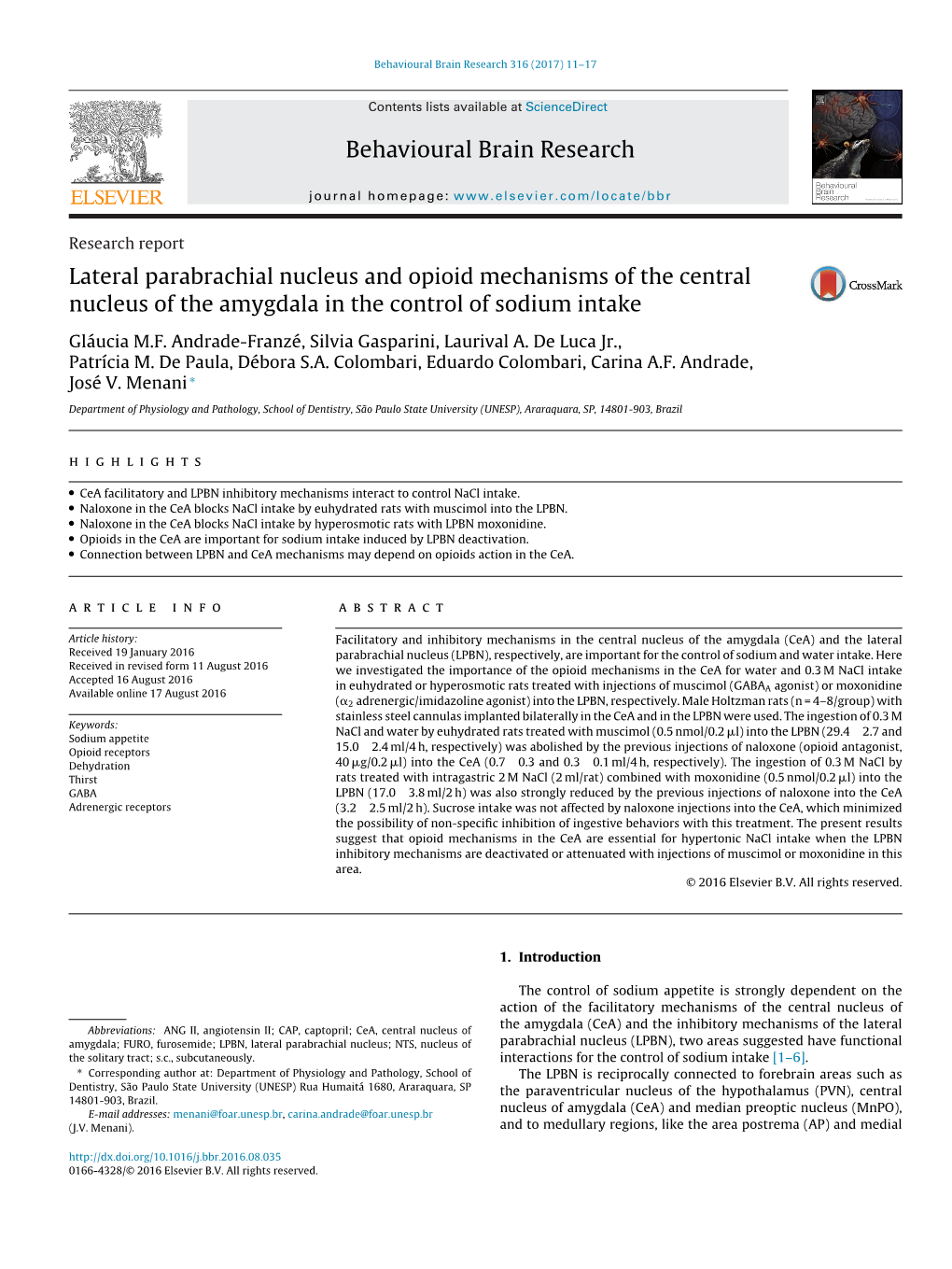 Lateral Parabrachial Nucleus and Opioid Mechanisms of the Central