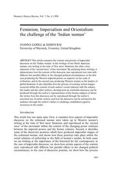 Feminism, Imperialism and Orientalism: the Challenge of the ‘Indian Woman’