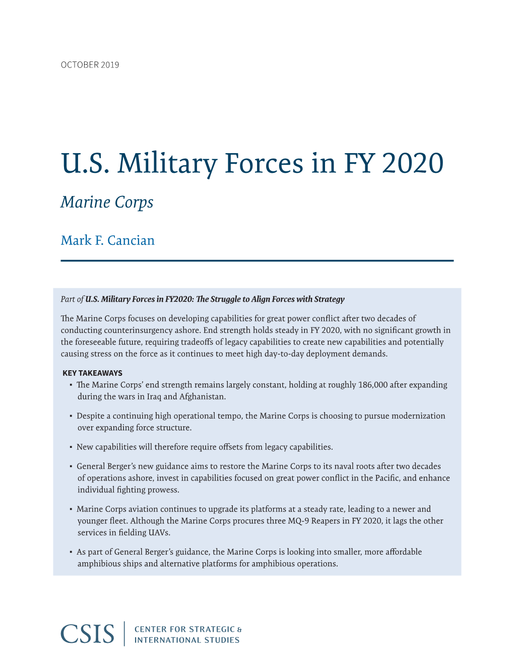 U.S. Military Forces in FY 2020 Marine Corps