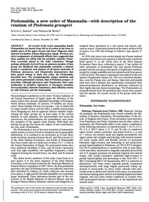 Ptolemaiida, a New Order of Mammalia-With Description of the Cranium of Ptolemaia Grangeri