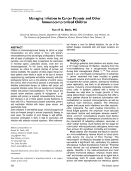 Managing Infection in Cancer Patients and Other Immunocompromised Children