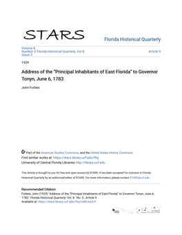 “Principal Inhabitants of East Florida” to Governor Tonyn, June 6, 1783
