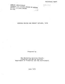 Preliminary Report HERRING REVIEW and MARKET OUTLOOK, 1978