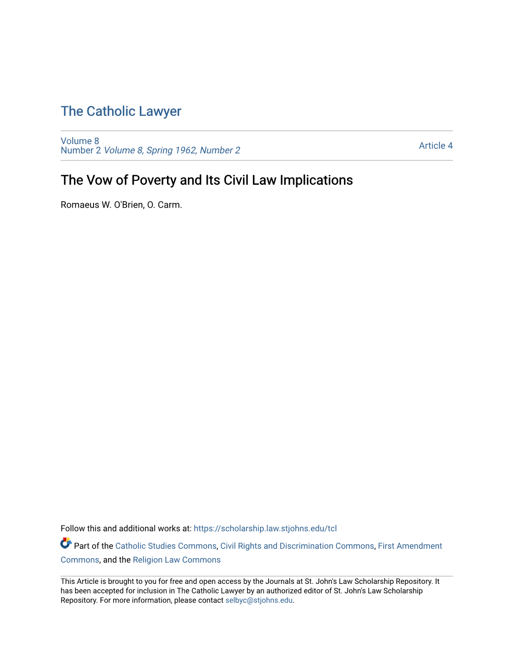 The Vow of Poverty and Its Civil Law Implications