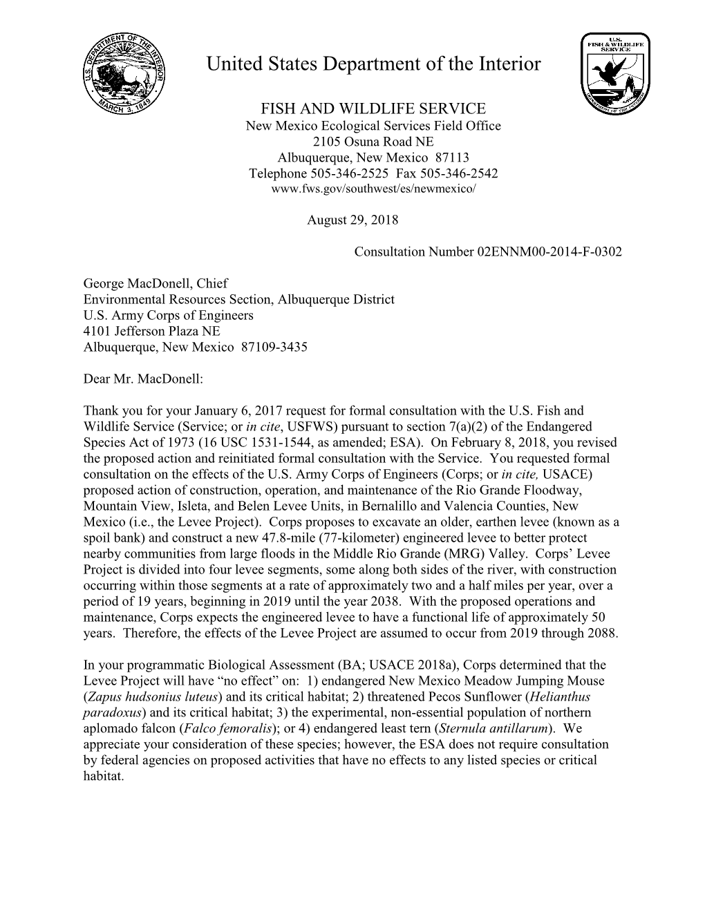 Effects of the U.S. Army Corps of Engineers' Mountain View, Isleta, and Belen Levee Units