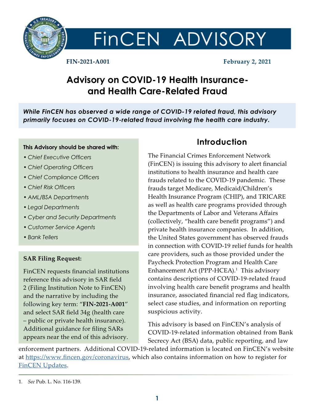 COVID-19 Health Care Advisory