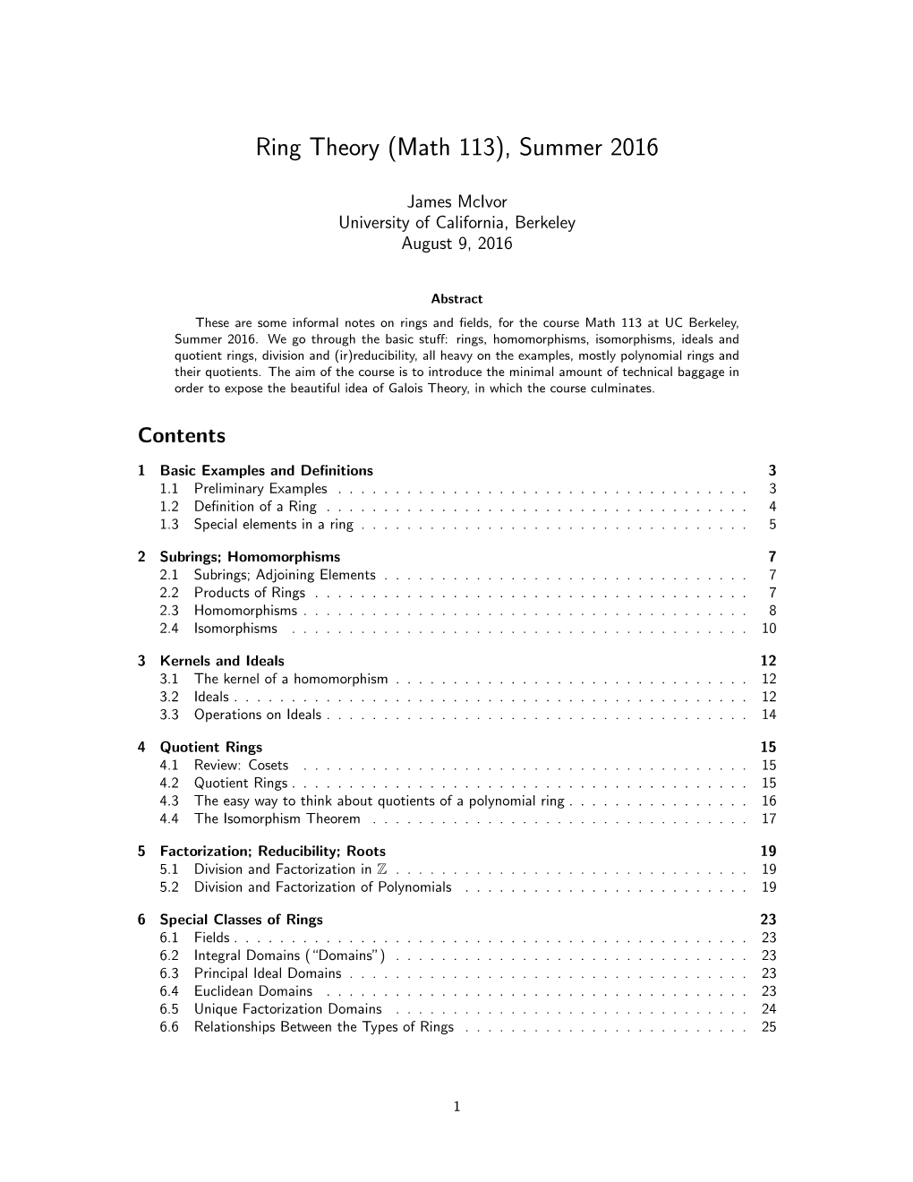 Ring Theory (Math 113), Summer 2016