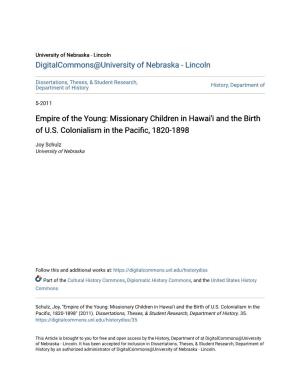 Missionary Children in Hawai'i and the Birth of U.S. Colonialism in the Pacific, 1820-1898