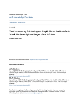 The Contemporary Sufi Heritage of Shaykh Ahmad Ibn Mustafa Al- ‘Alawī: the Seven Spiritual Stages of the Sufi Athp