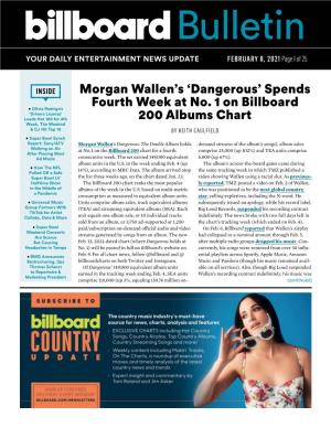 Morgan Wallen's 'Dangerous' Spends Fourth Week at No. 1 on Billboard