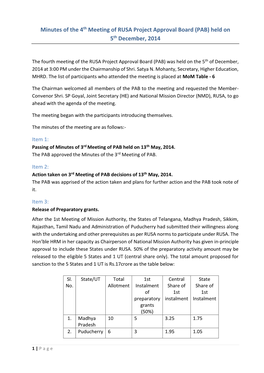 Minutes of 4Thmeeting of PAB Held on 5Th December 2014