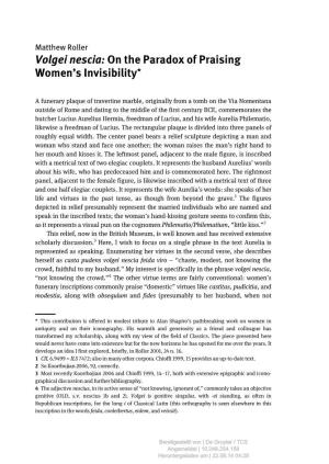 Volgei Nescia: on the Paradox of Praising Women's Invisibility*