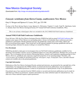 Cenozoic Vertebrates from Sierra County, Southwestern New Mexico Gary S
