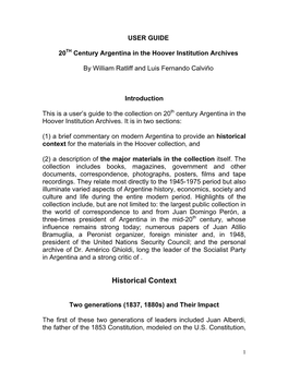 20TH Century Argentina in the Hoover Institution Archives