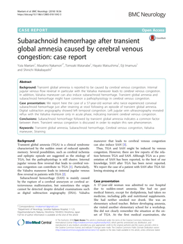 Subarachnoid Hemorrhage After Transient Global