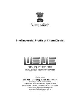 Brief Industrial Profile of Churu District