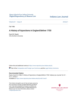 A History of Injunctions in England Before 1700