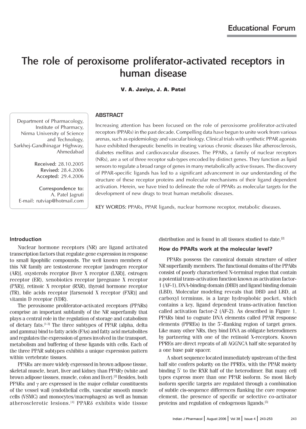 The Role of Peroxisome Proliferator-Activated Receptors in Human Disease