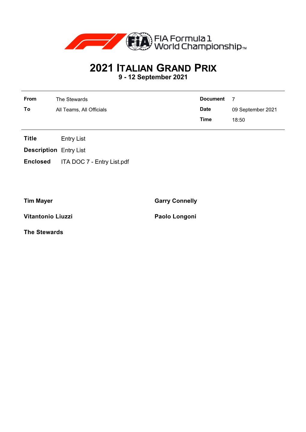 2021 ITALIAN GRAND PRIX 9 - 12 September 2021