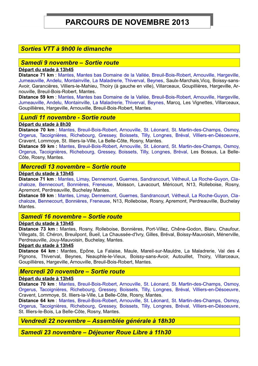 Parcours De Novembre 2013