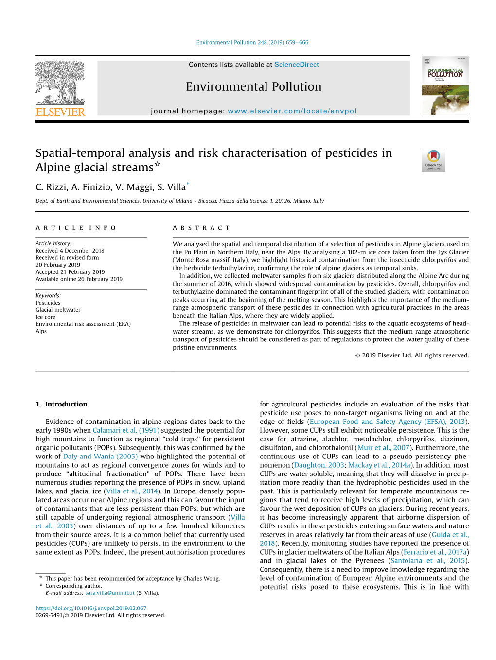 Spatial-Temporal Analysis and Risk Characterisation of Pesticides in Alpine Glacial Streams*