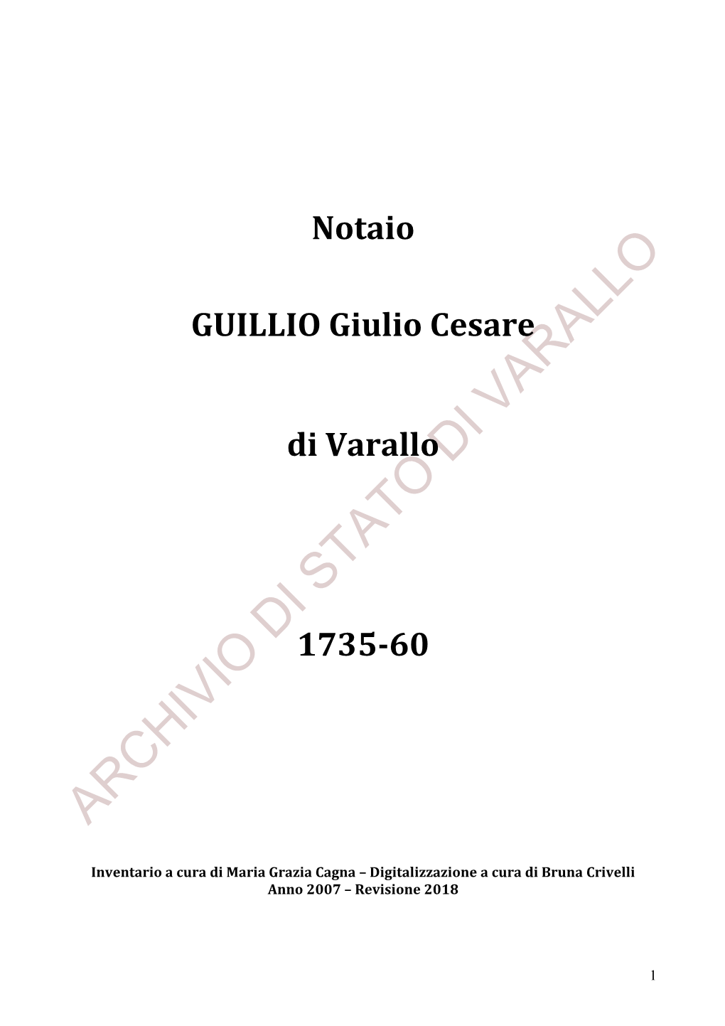 Notaio GUILLIO Giulio Cesare Di Varallo 1735-60