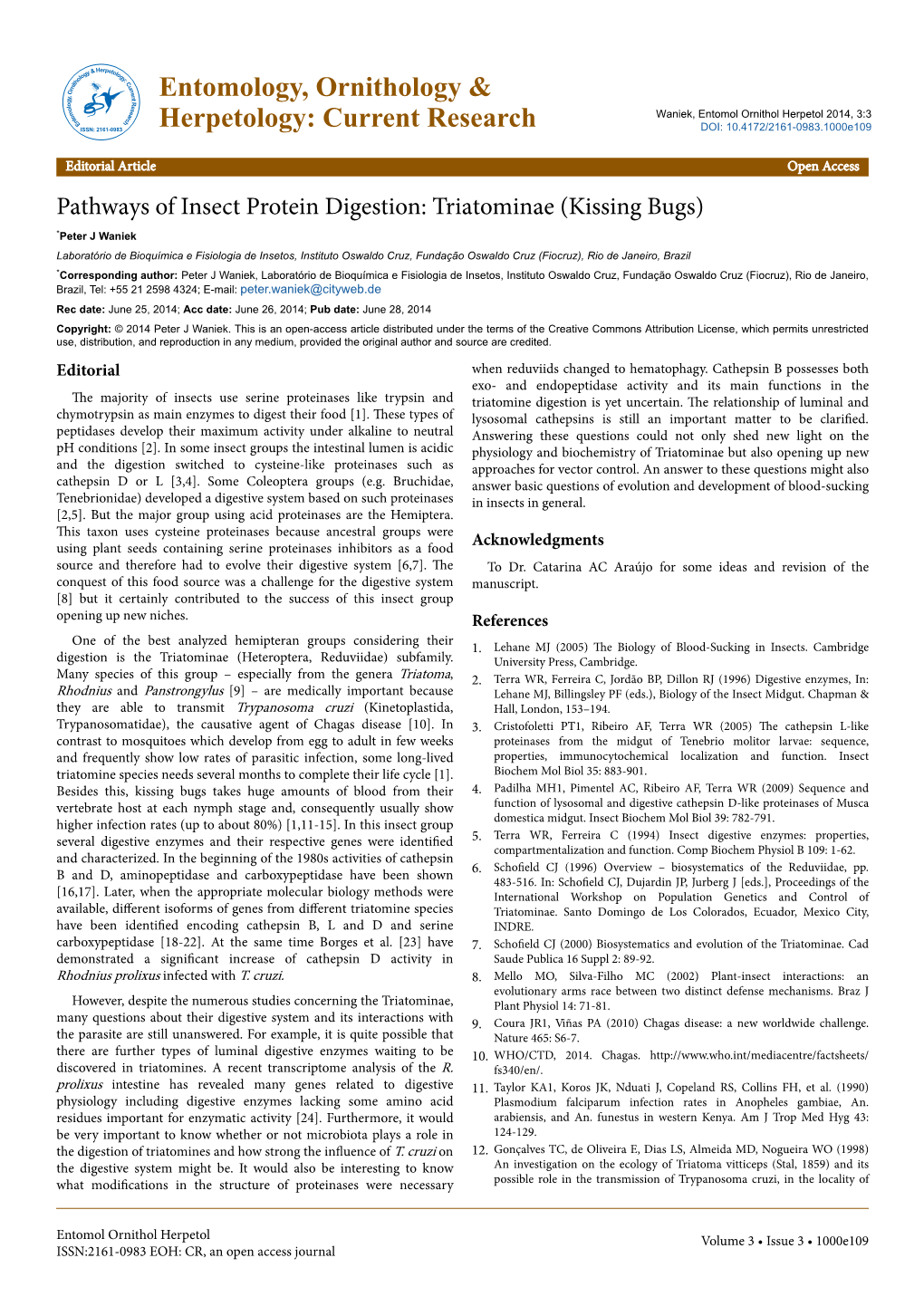 Pathways of Insect Protein Digestion: Triatominae (Kissing Bugs)