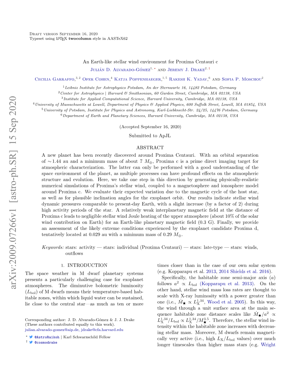 Arxiv:2009.07266V1 [Astro-Ph.SR] 15 Sep 2020