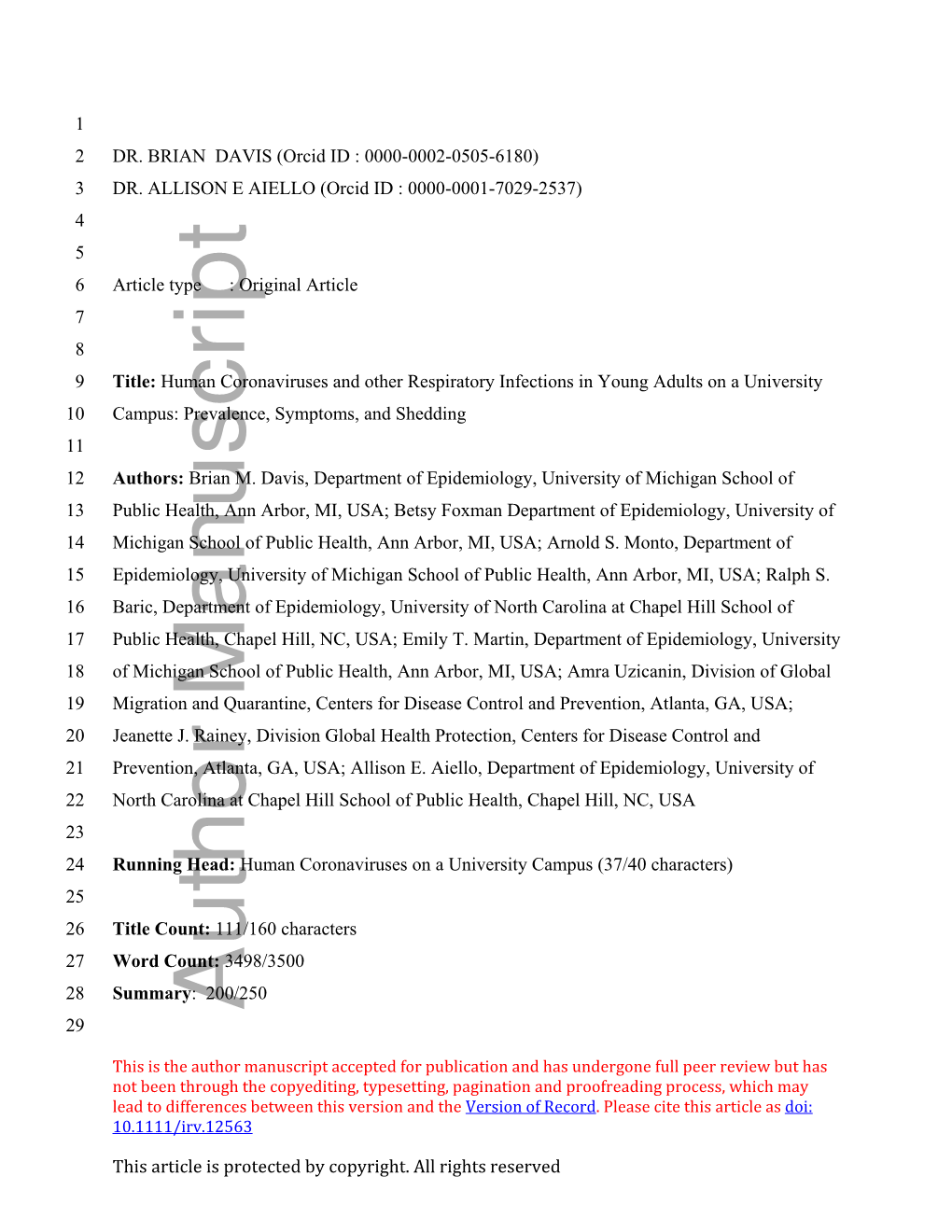 Human Coronaviruses and Other Respiratory Infections in Young Adults on a University Campus: Prevalence, Symptoms, and Shedding