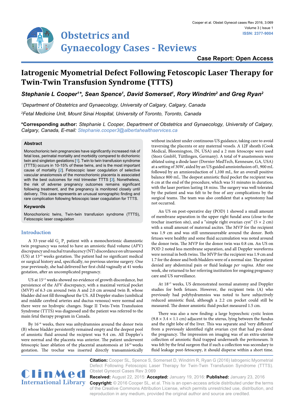 Iatrogenic Myometrial Defect Following Fetoscopiclaser Therapy for Twin-Twin Transfusion Syndrome (TTTS)