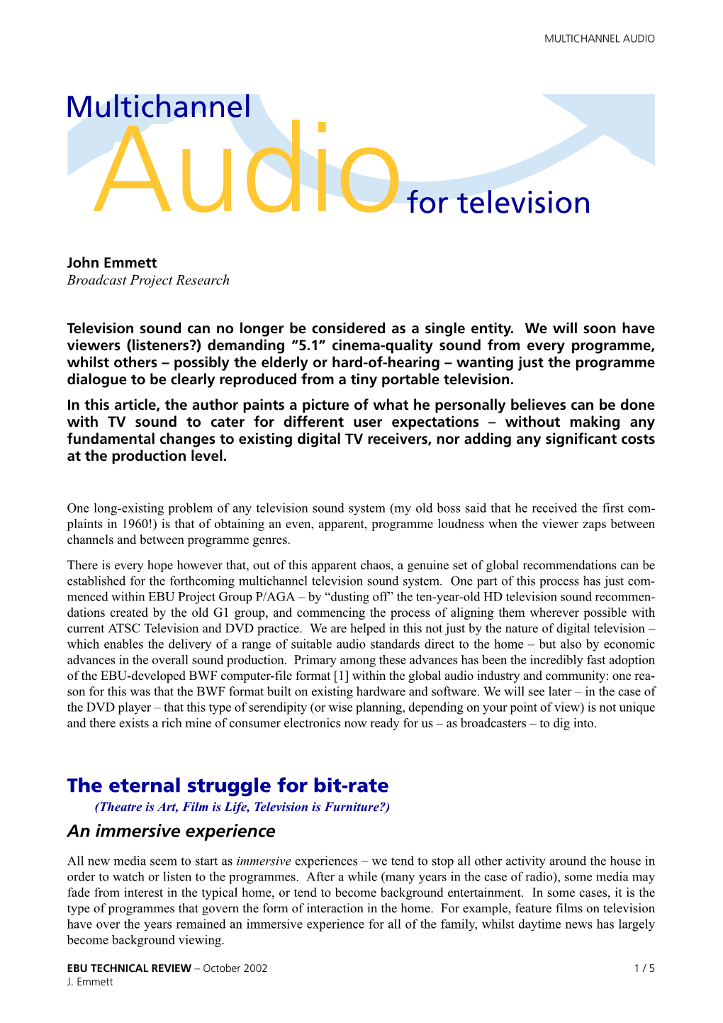 Multichannel Audio for Television