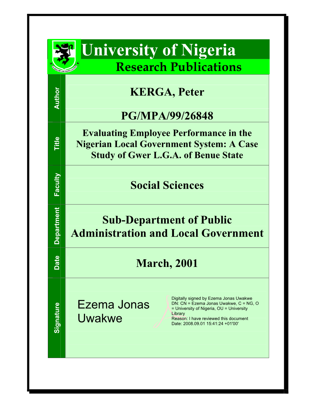 Local Government System: a Case Title Study of Gwer L.G.A