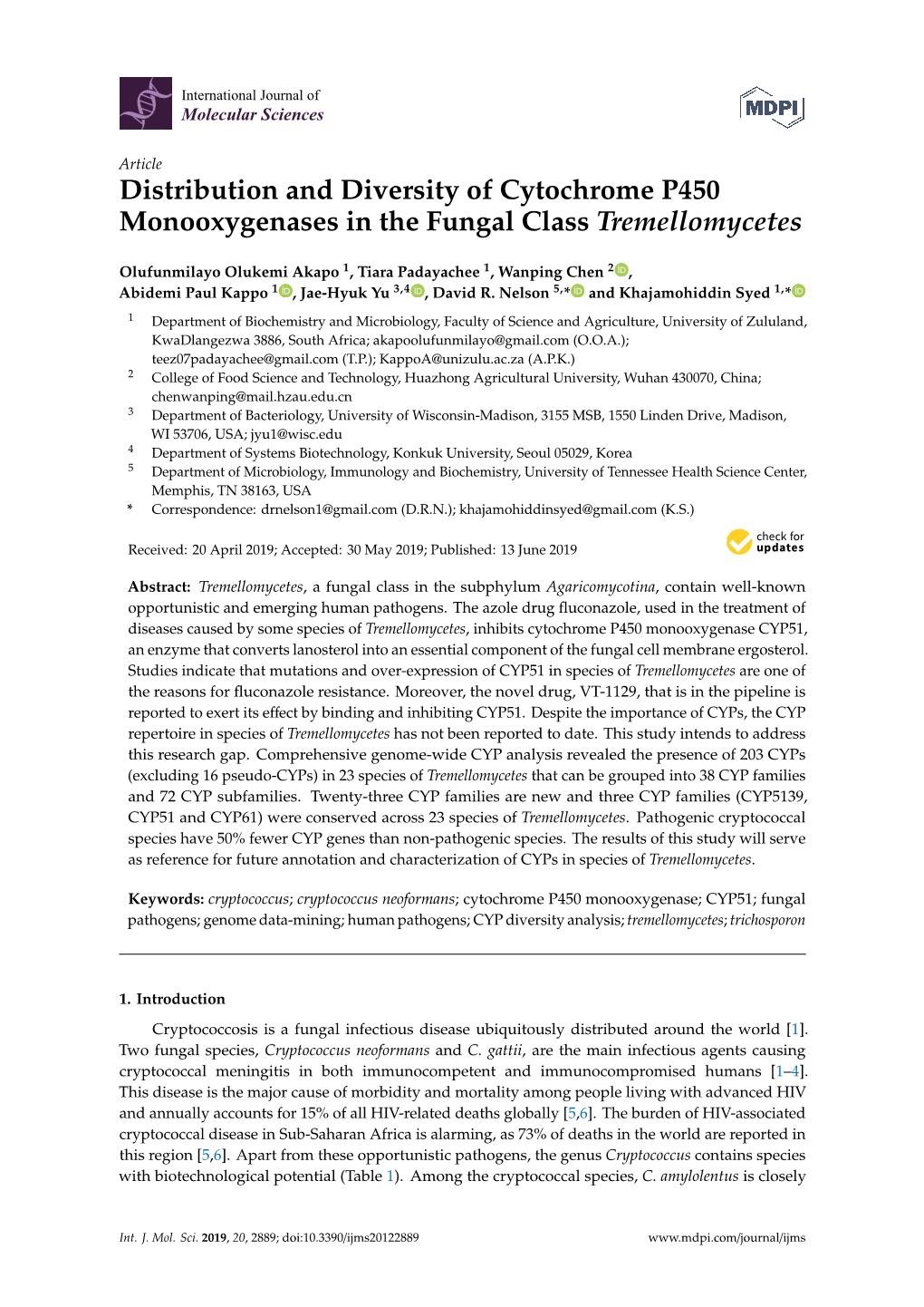 Distribution and Diversity of Cytochrome P450 Monooxygenases in the Fungal Class Tremellomycetes