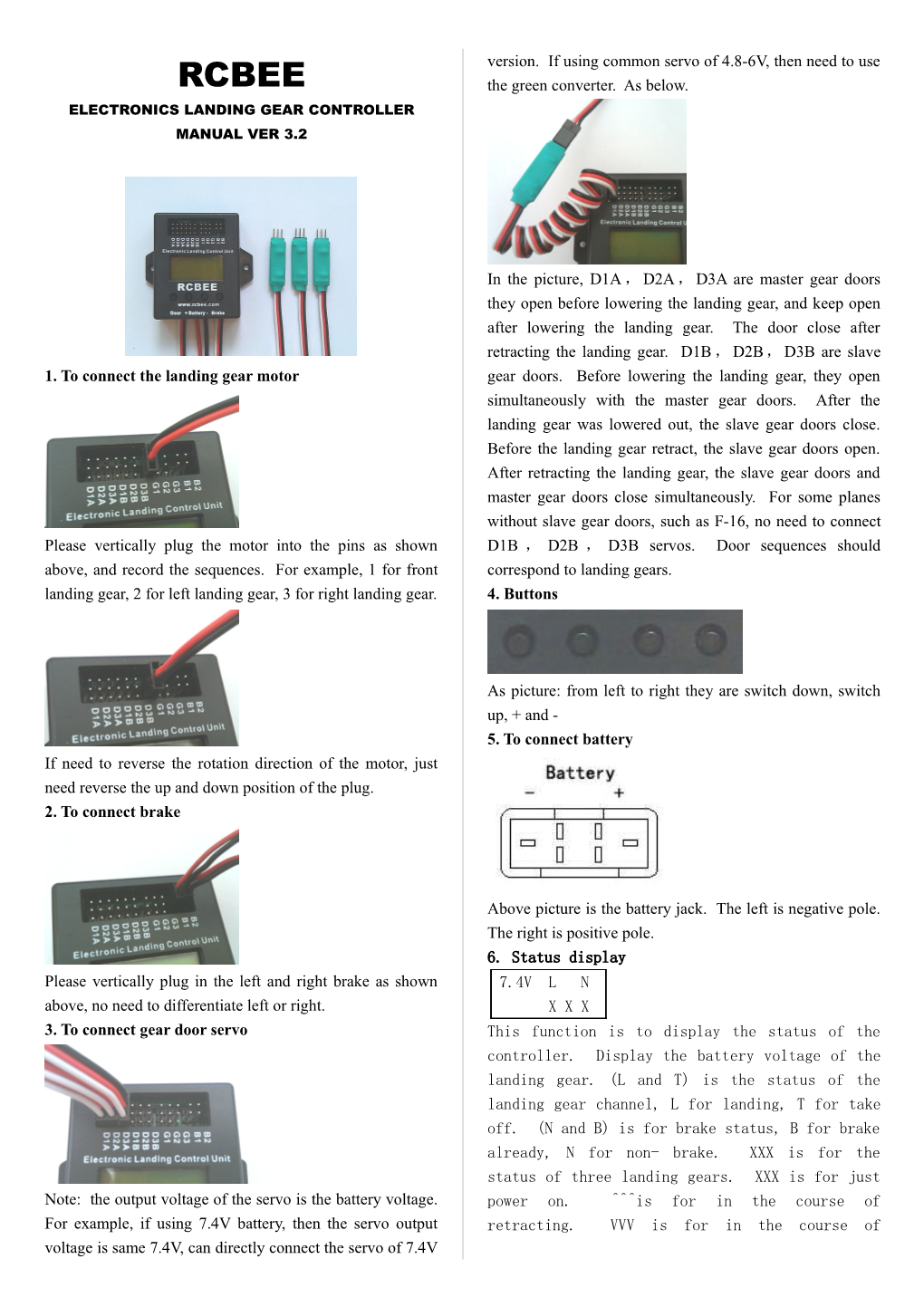 Electronics Landing Gear Controller Manual Ver 3.2