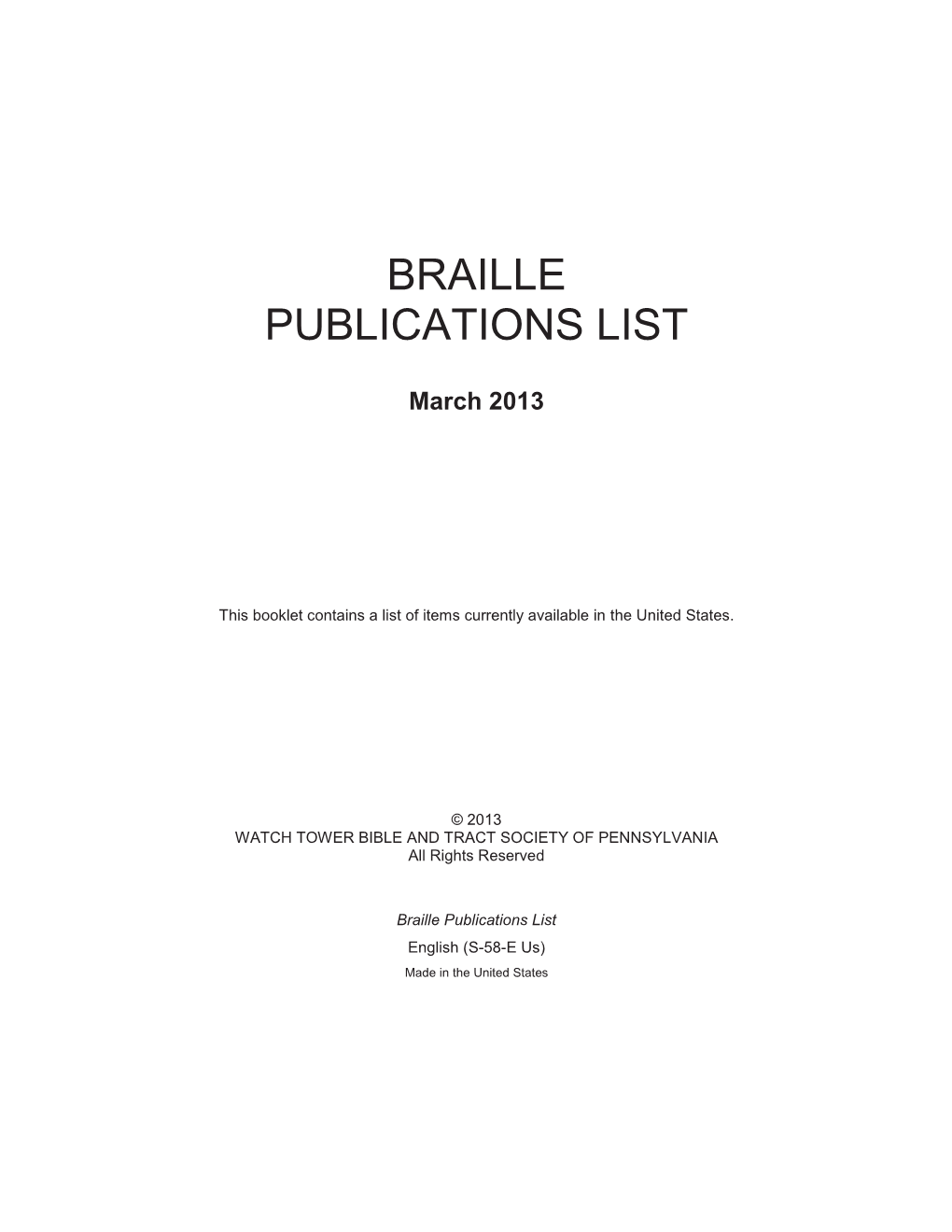 Braille Publications List