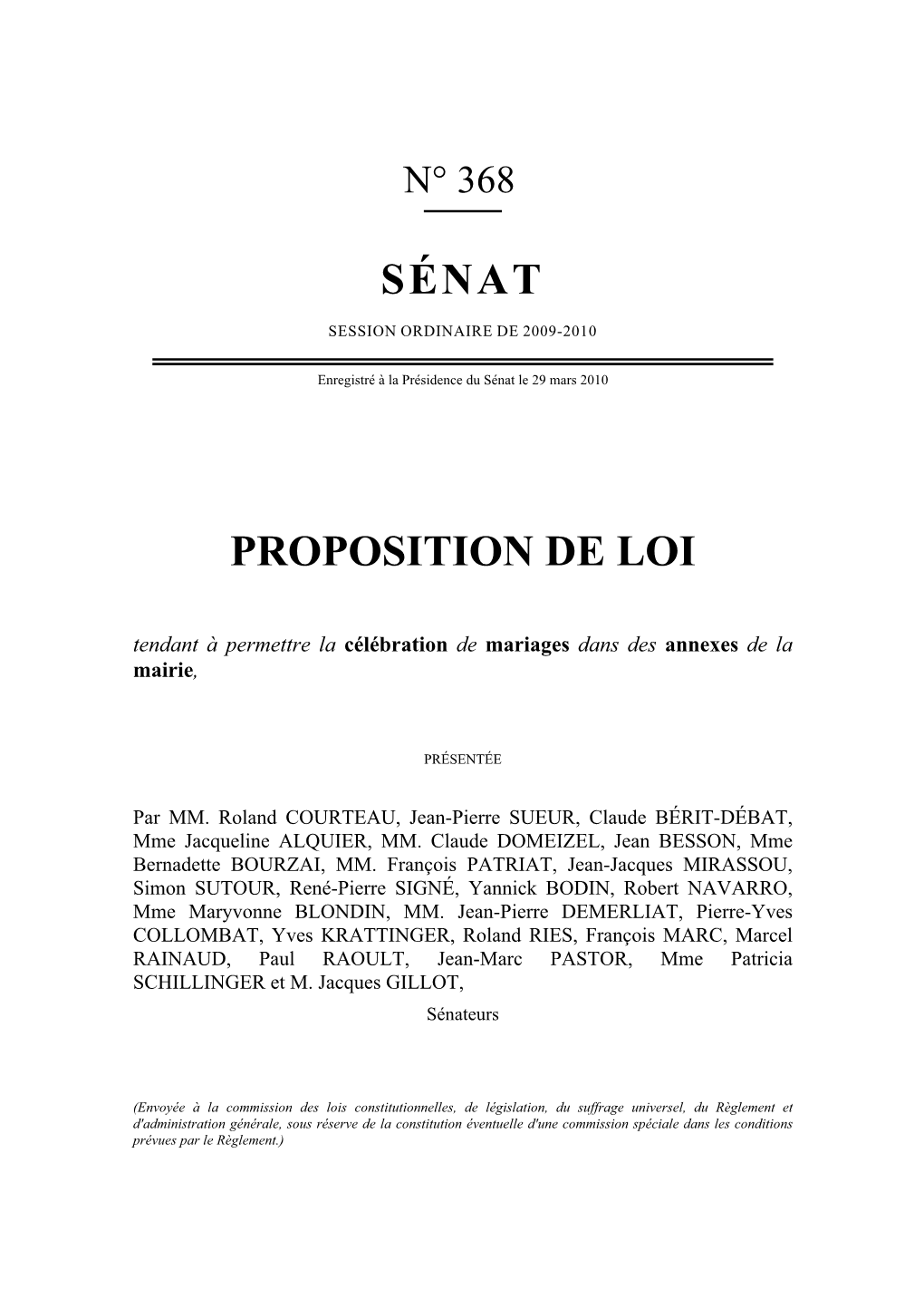 Sénat Proposition De