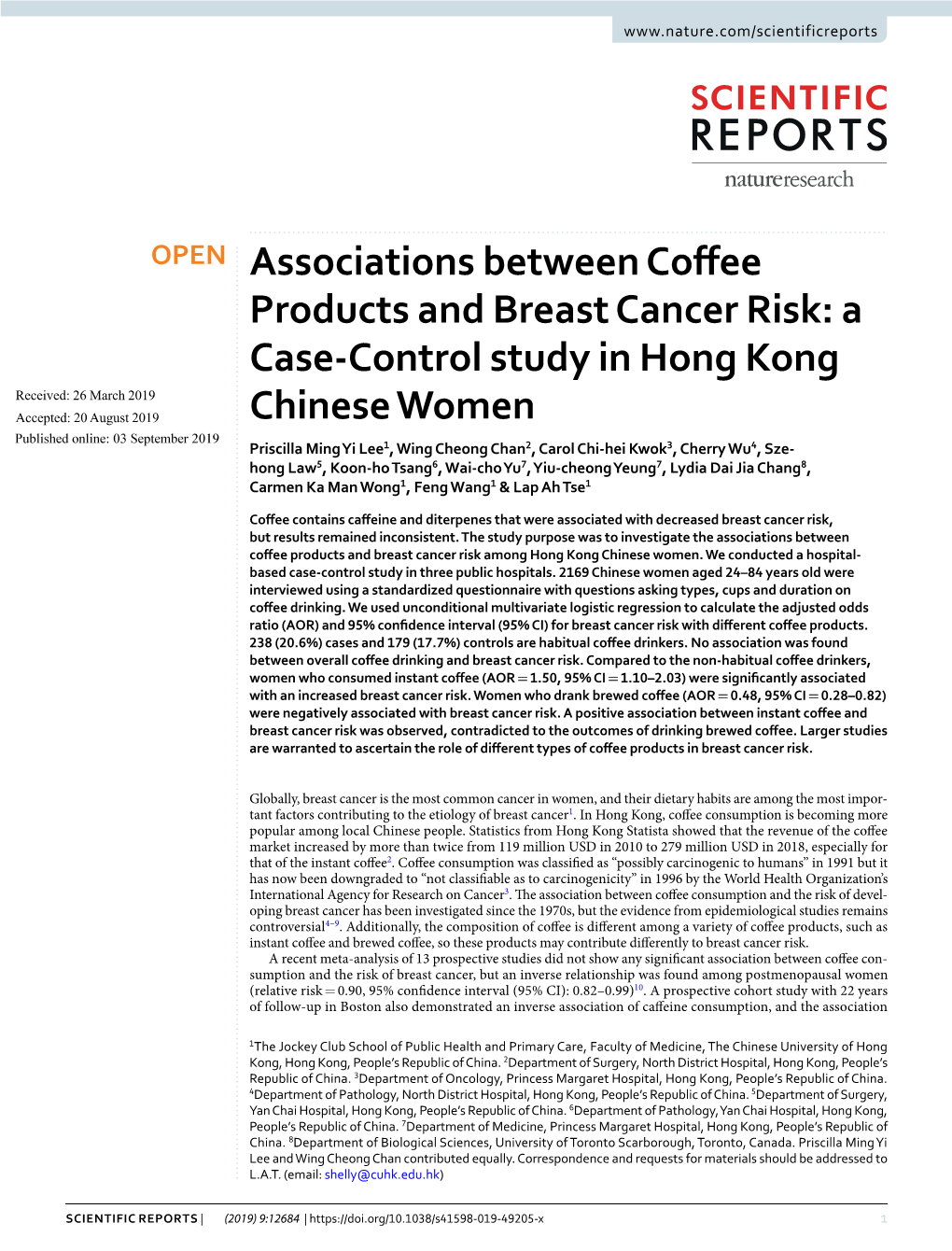 Associations Between Coffee Products and Breast Cancer Risk