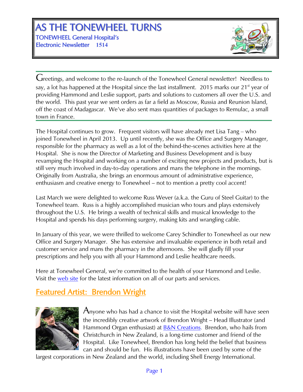 The First Edition of Tonewheel General Hospital's News Letter