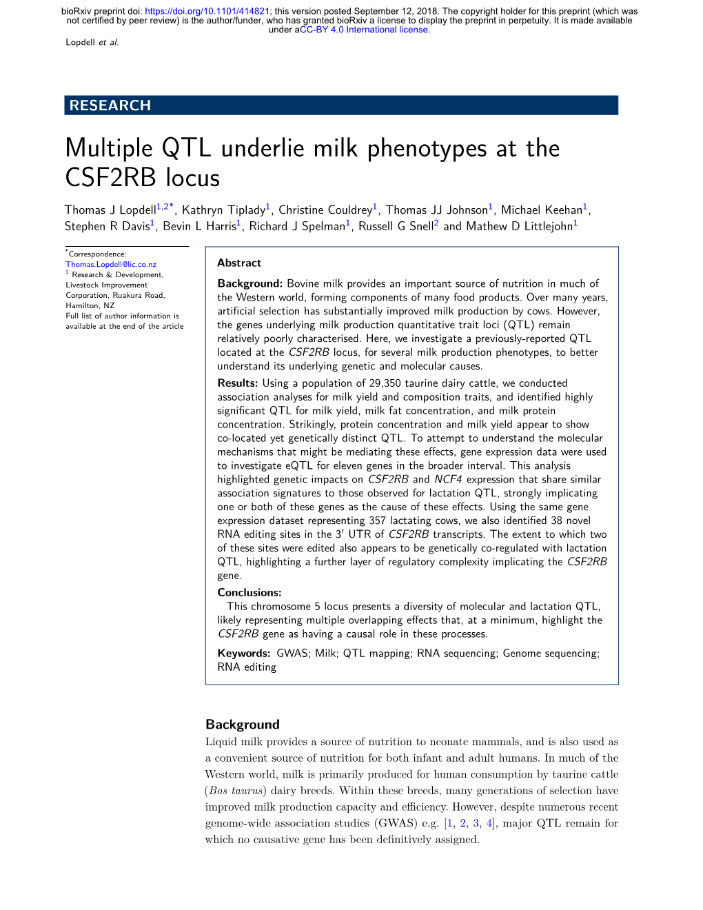 Multiple QTL Underlie Milk Phenotypes at the CSF2RB Locus