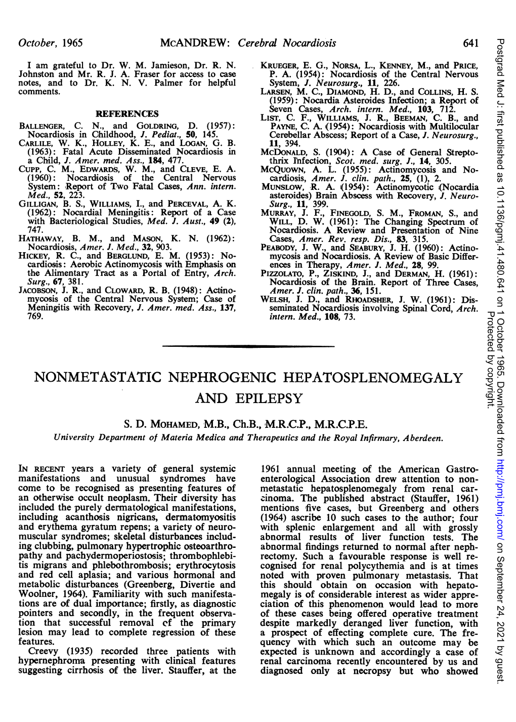 Nonmetastatic Nephrogenic Hepatosplenomegaly and Epilepsy S