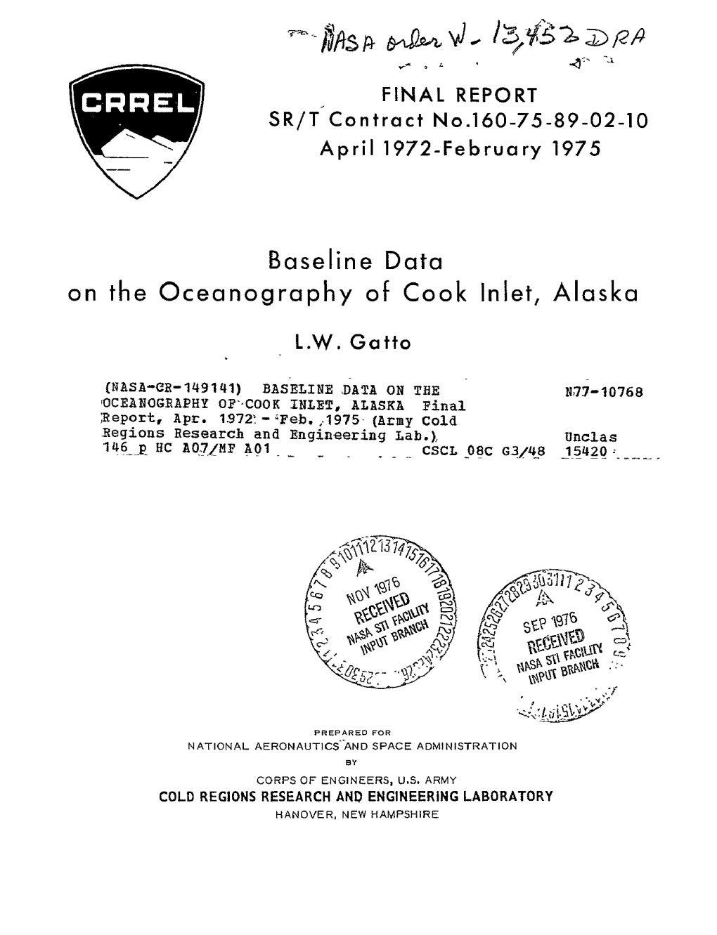 Baseline Data on the Oceanography of Cook Inlet, Alaska