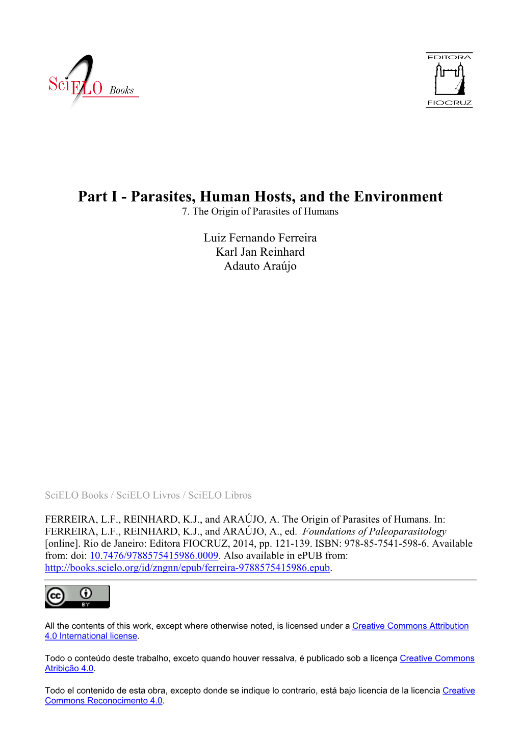 Part I - Parasites, Human Hosts, and the Environment 7