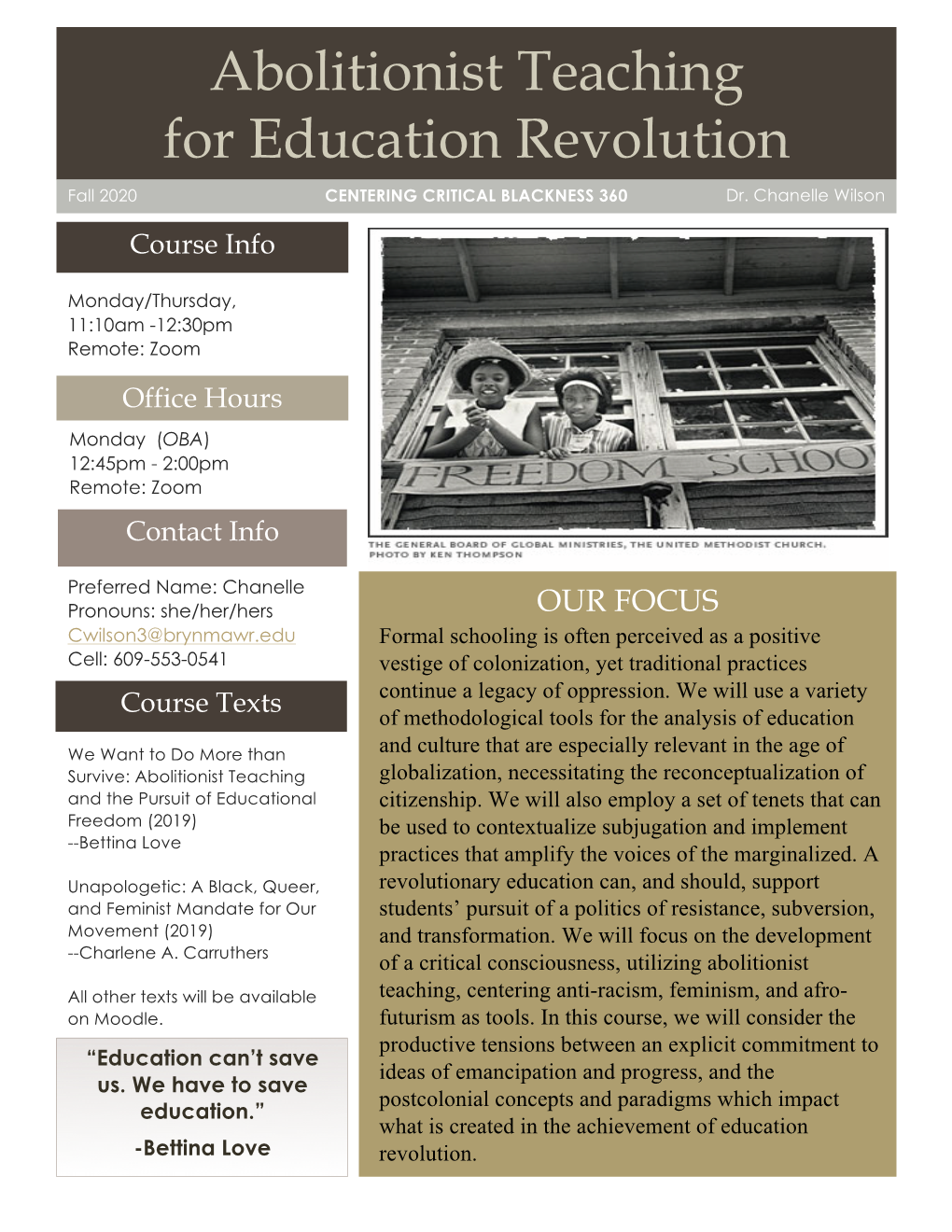 Abolitionist Teaching for Education Revolution Fall 2020 CENTERING CRITICAL BLACKNESS 360 Dr