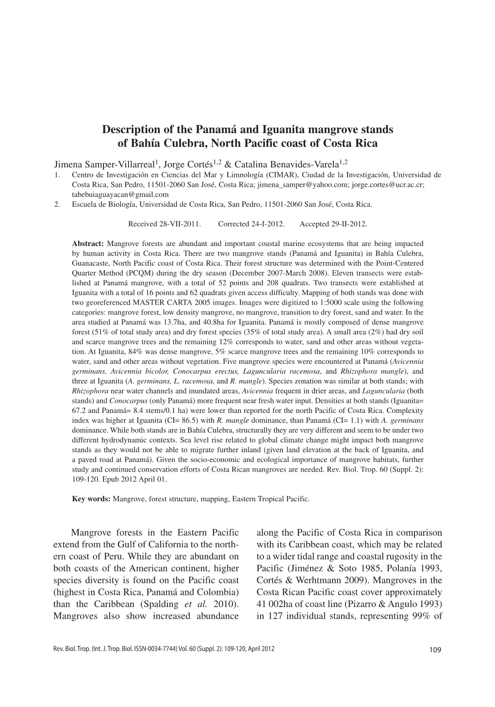 Description of the Panamá and Iguanita Mangrove Stands of Bahía Culebra, North Pacific Coast of Costa Rica