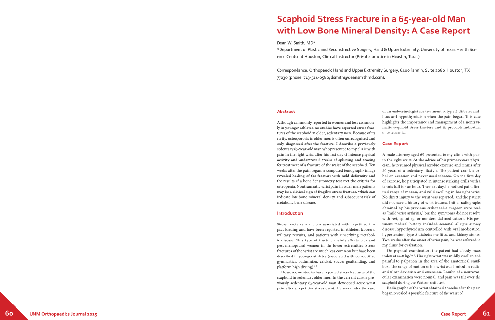 Scaphoid Stress Fracture in a 65-Year-Old Man with Low Bone Mineral Density: a Case Report